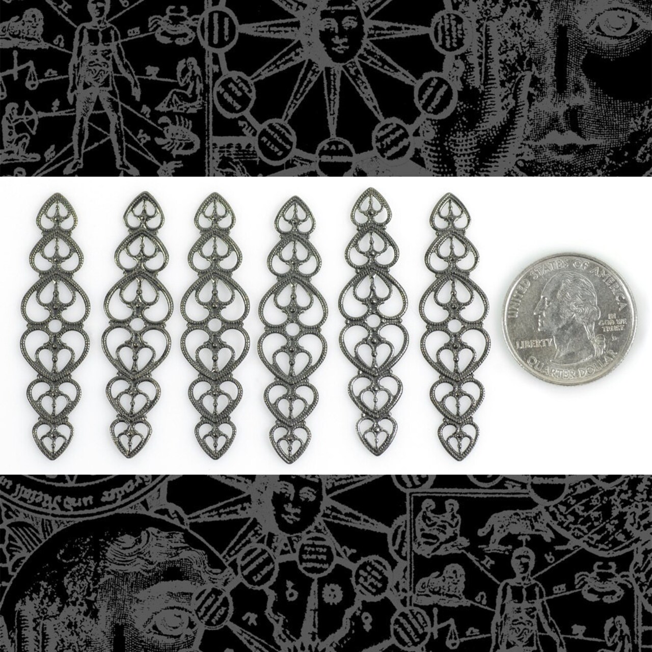 Gunmetal Finished Brass Cut Out Heart Ring Blank Wraps - Set of Six - XXX - G-W22